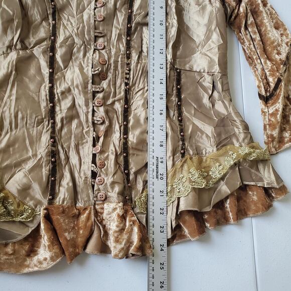 Pretty Angel Top Womens Large Gold Velvet Beaded Lace Fairy Whimsy Steam Punk - Picture 6 of 11